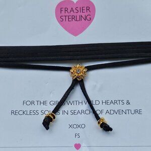 Frasier Sterling Women Choker Gold plated Black SUEDE BOLO NECKLACE Jewelry